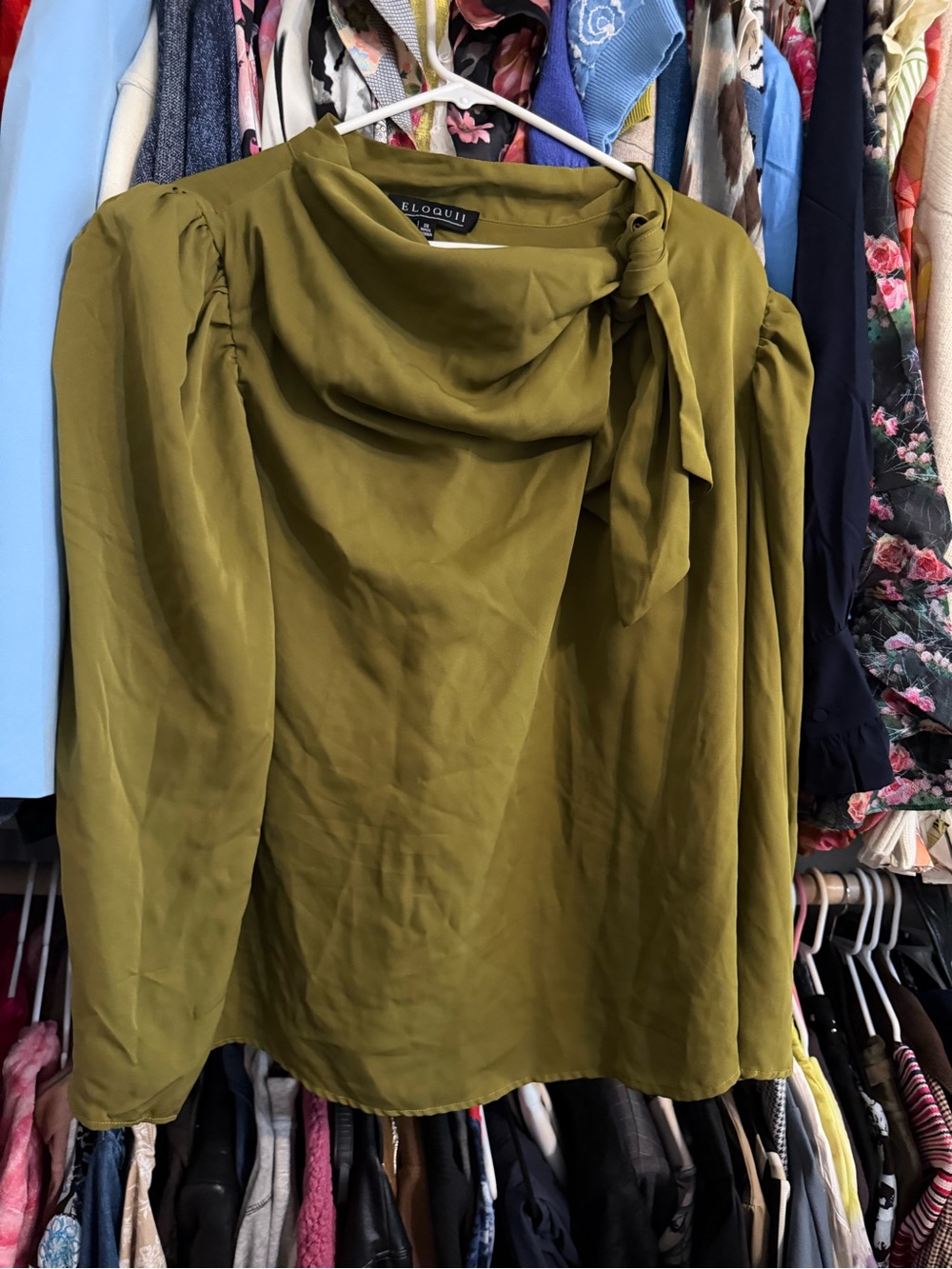 Eloquii Olive Tie-Neck Puff Sleeve Blouse 20